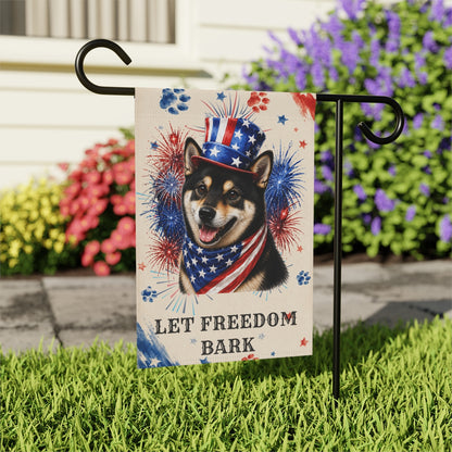 Patriotic Black Shiba Inu Garden Flag, Let Freedom Bark