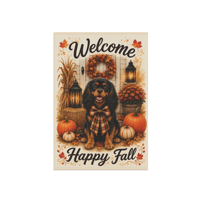 Black and Tan Cavalier Welcome Fall Garden Flag, Autumn Dog Porch Decor, Cavalier Gift