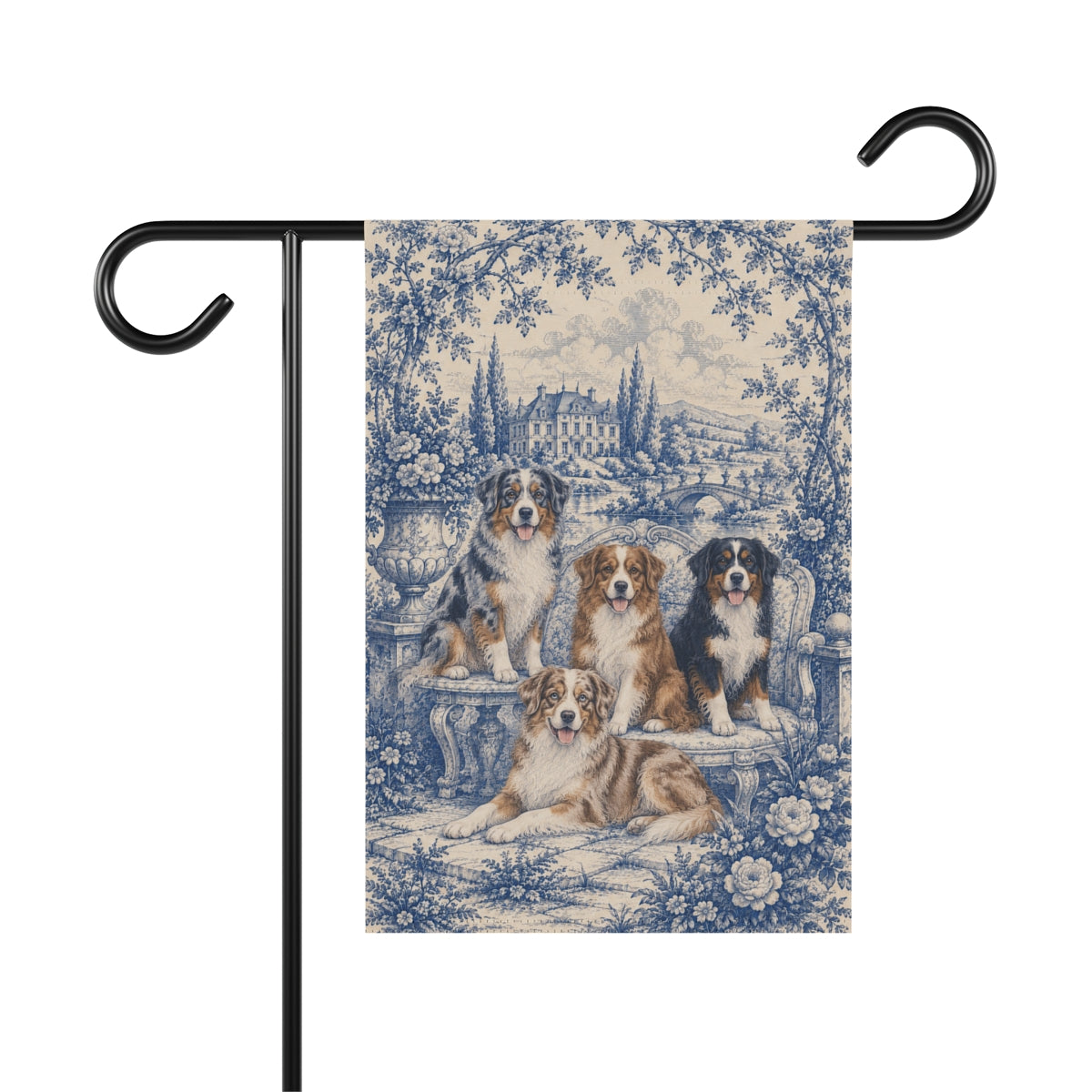 Australian Shepherd Garden Flag, Blue Toile Aussie Yard Decor, Dog Mom Gift