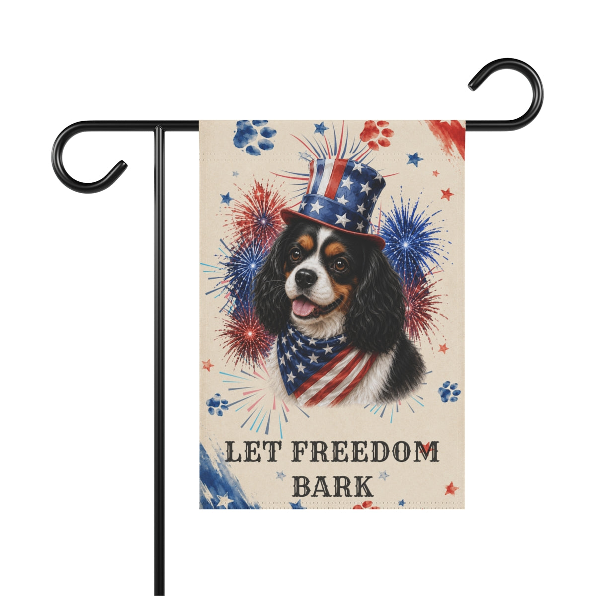Patriotic Tri Color Cavalier Garden Flag, Let Freedom Bark