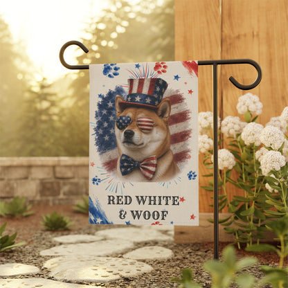 Patriotic Red Shiba Inu Garden Flag, Red White and Woof