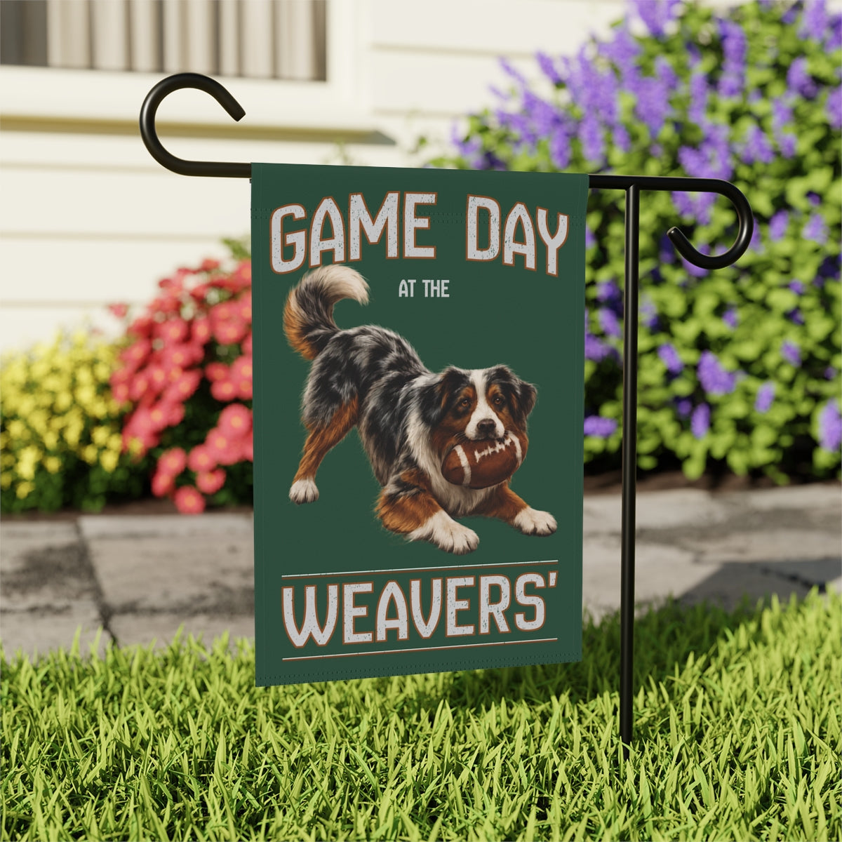 Personalized Australian Shepherd Game Day Football Garden Flag
