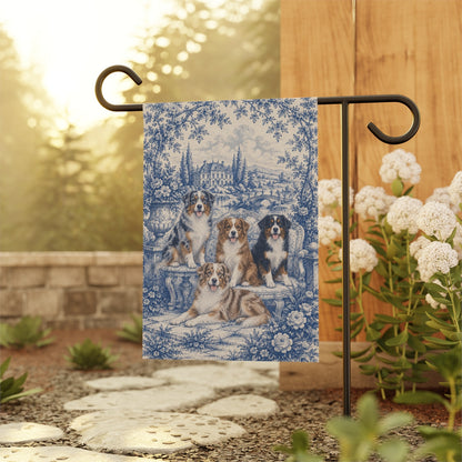Australian Shepherd Garden Flag, Blue Toile Aussie Yard Decor, Dog Mom Gift