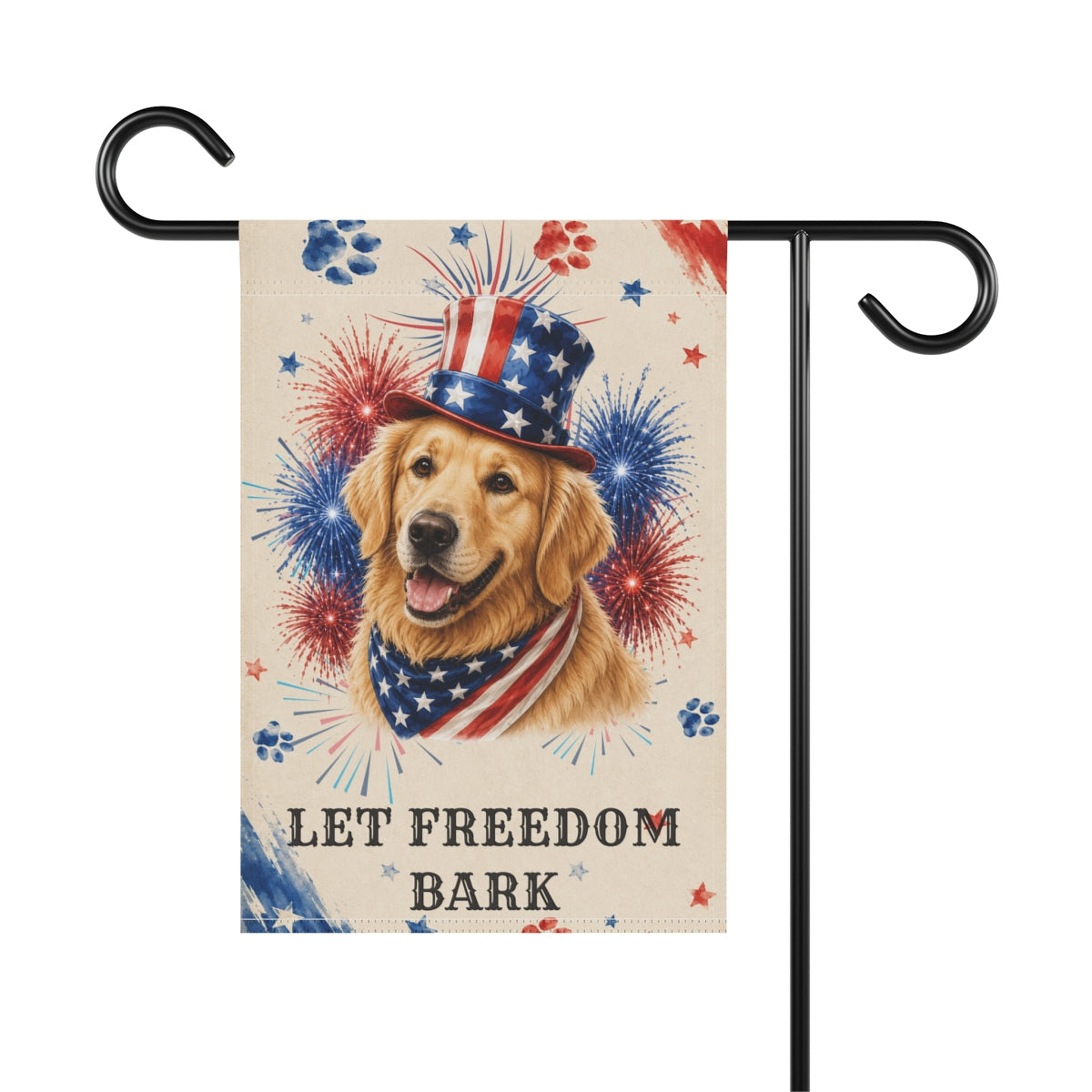Patriotic Golden Retriever Garden Flag, Let Freedom Bark