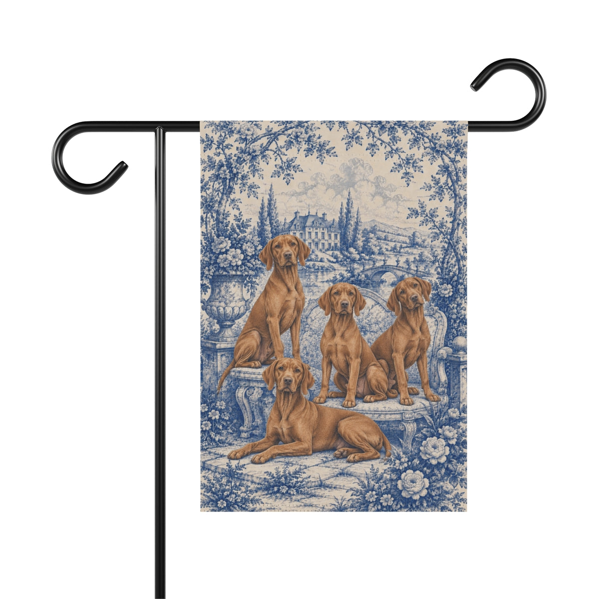 Vizsla Garden Flag, Blue Toile Dog Yard Decor, Vizsla Mom Gift, Garden Banner