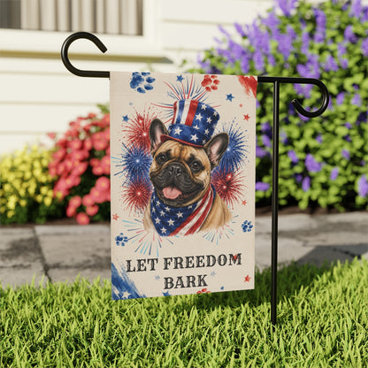 Patriotic French Bulldog Garden Flag, Let Freedom Bark