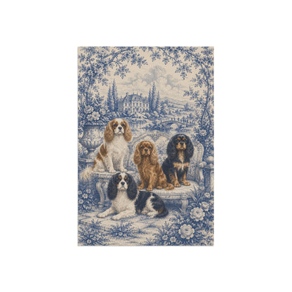 Cavalier Garden Flag, King Charles Spaniel Yard Decor, French Blue Toile Dog Gift