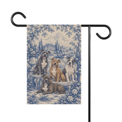 Pit Bull Garden Flag, Blue Toile Pittie Yard Decor, Pitbull Mom Gift, Garden Banner