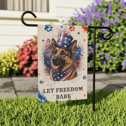 Patriotic German Shepherd Garden Flag, Let Freedom Bark