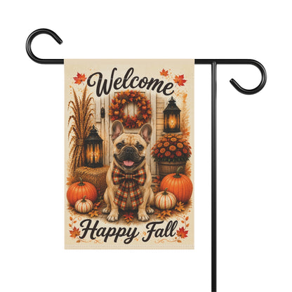 French Bulldog Welcome Fall Garden Flag, Autumn Frenchie Porch Decor, Frenchie Lover Gift