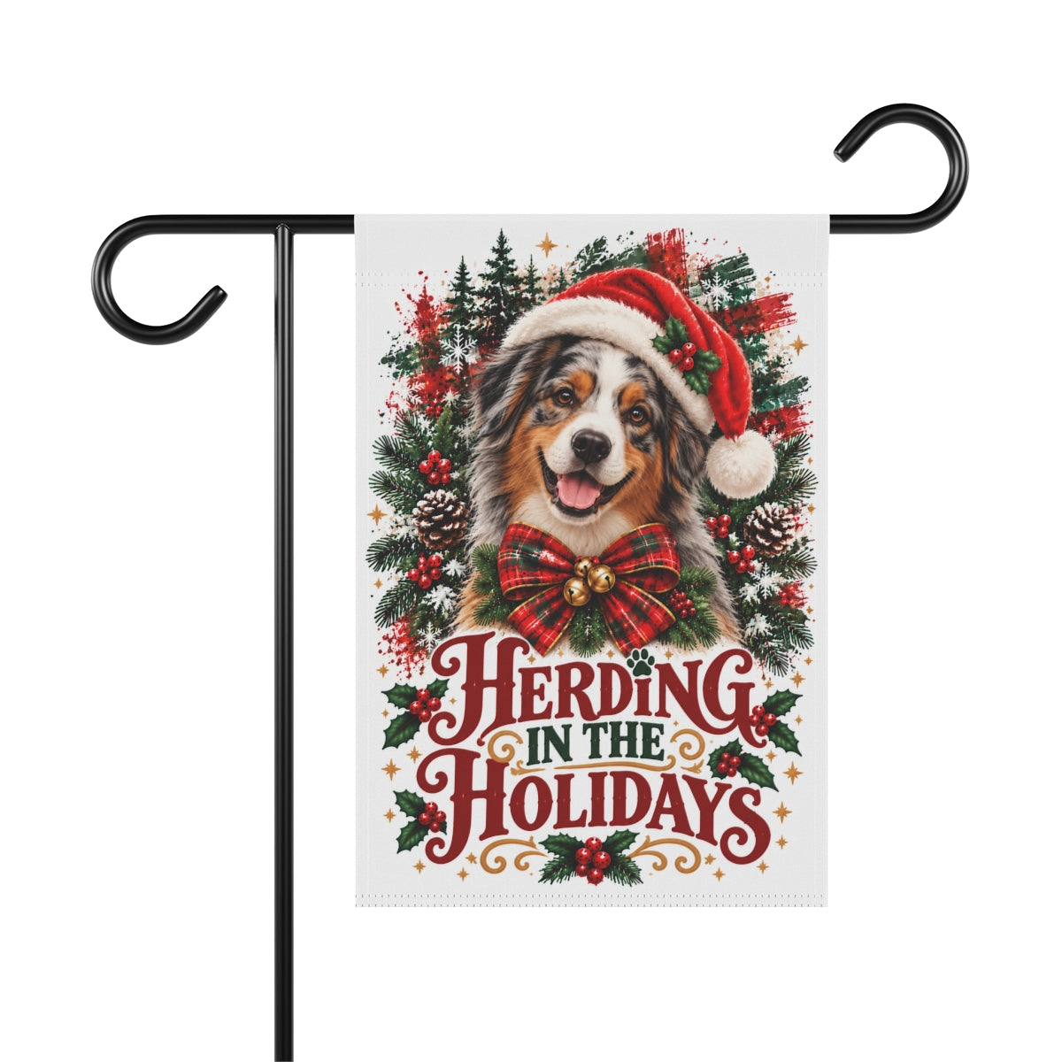 Australian Shepherd Christmas Garden Flag, Herding in the Holidays