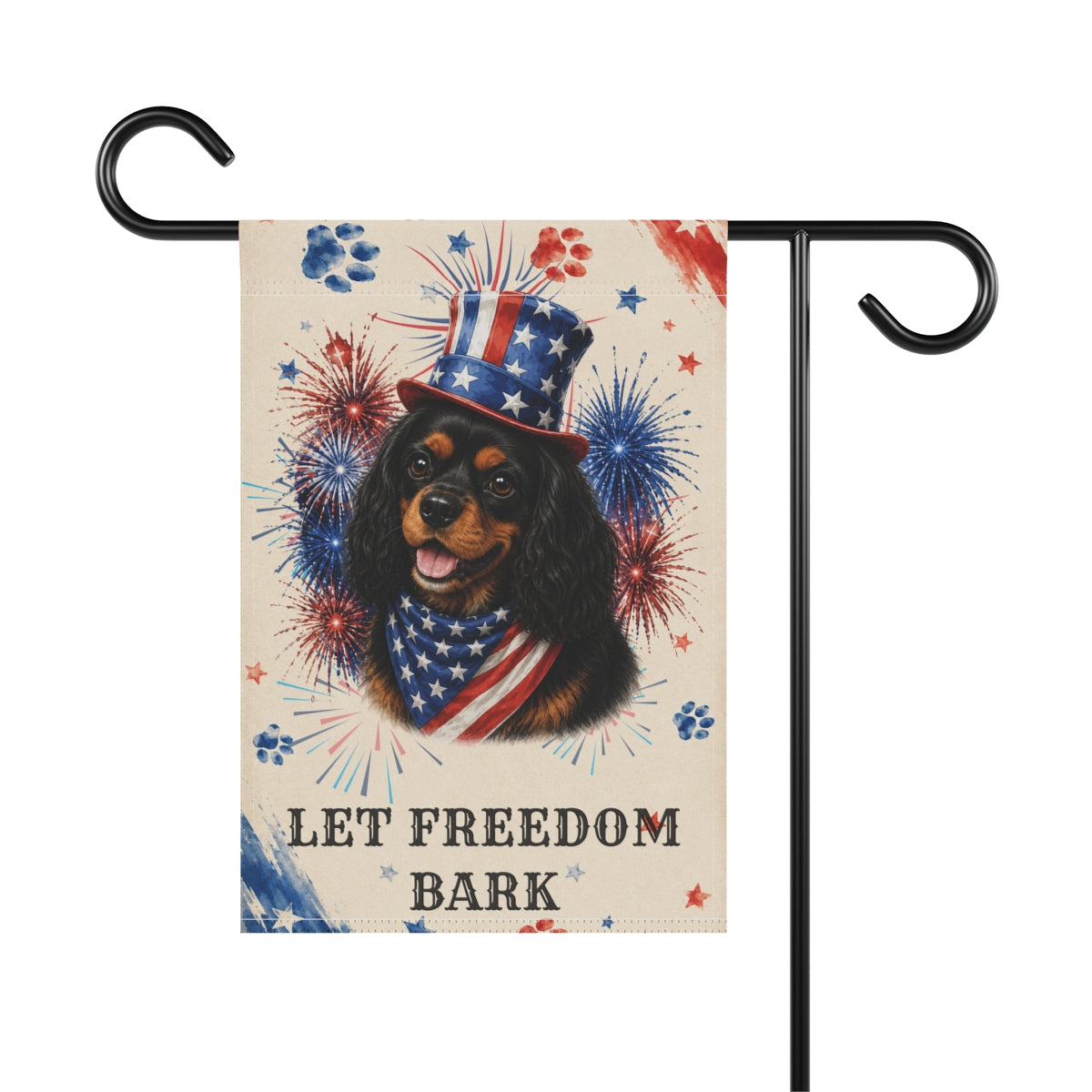 Patriotic Black and Tan Cavalier Garden Flag, Let Freedom Bark