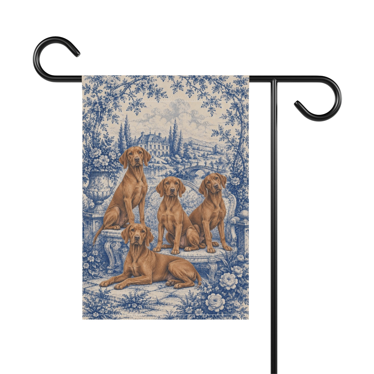 Vizsla Garden Flag, Blue Toile Dog Yard Decor, Vizsla Mom Gift, Garden Banner