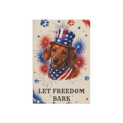 Patriotic Red Dachshund Garden Flag, Let Freedom Bark