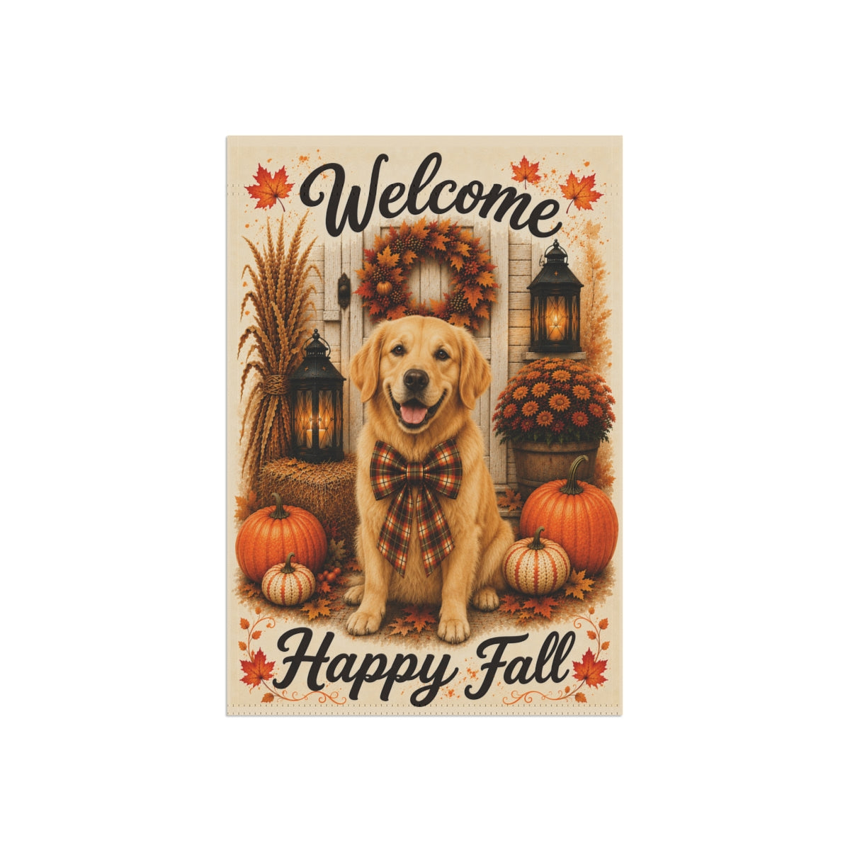 Golden Retriever Welcome Fall Garden Flag, Autumn Dog Porch Decor, Golden Retriever Gift