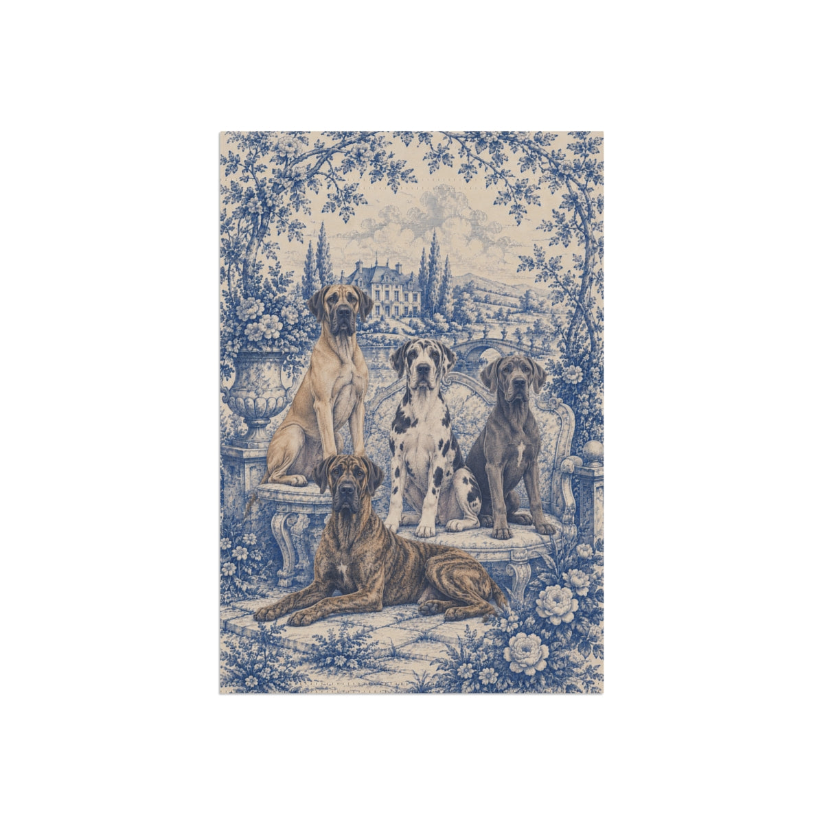 Great Dane Garden Flag, Blue Toile Dog Yard Decor, Great Dane Mom Gift, Garden Banner