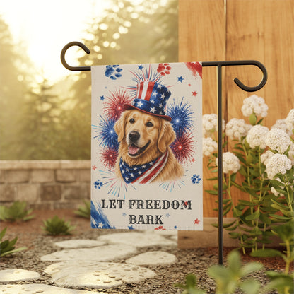 Patriotic Golden Retriever Garden Flag, Let Freedom Bark