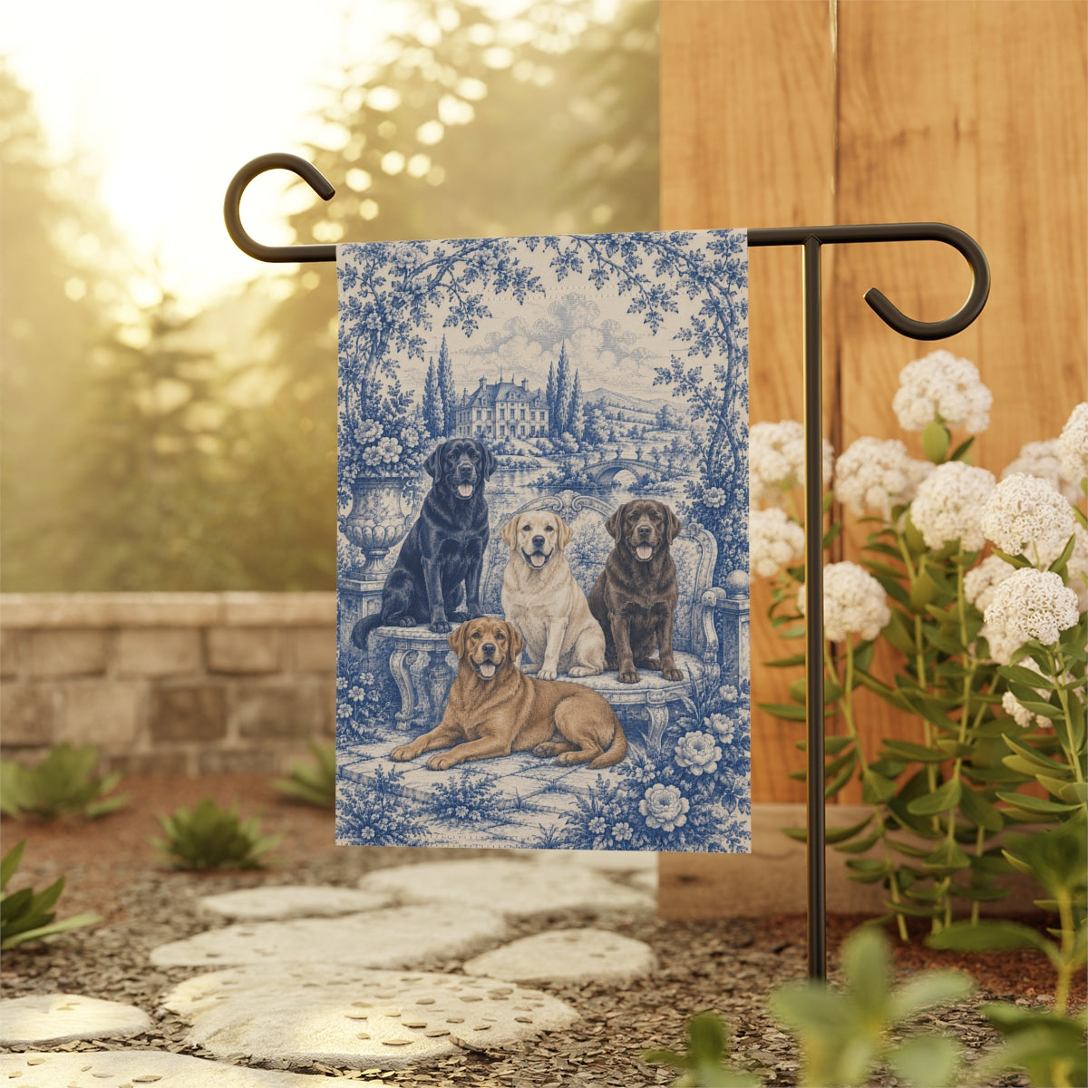 Labrador Retriever Garden Flag, Blue Toile Lab Yard Decor, Lab Mom Gift, Garden Banner