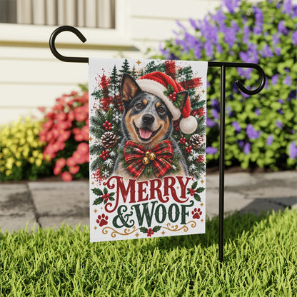 Australian Cattle Dog Christmas Garden Flag, Merry & Woof Holiday Yard Decor