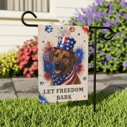 Patriotic Rhodesian Ridgeback Garden Flag, Let Freedom Bark