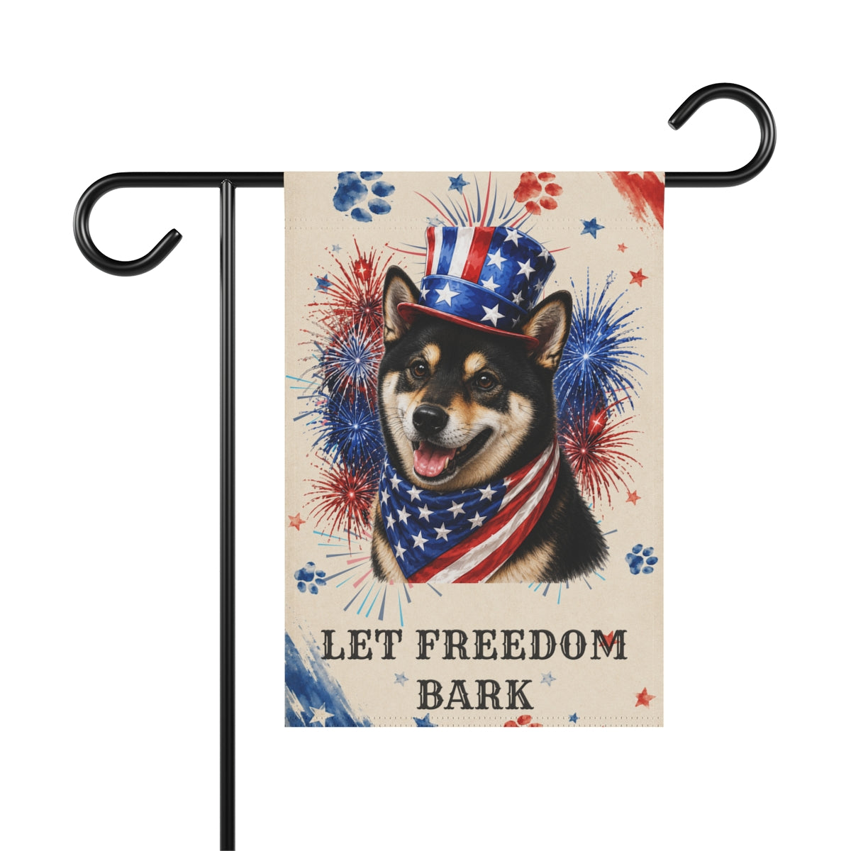 Patriotic Black Shiba Inu Garden Flag, Let Freedom Bark
