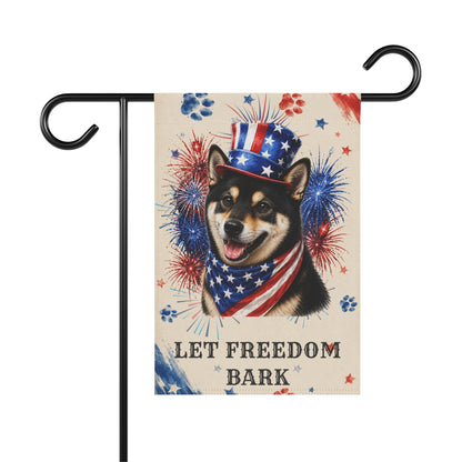 Patriotic Black Shiba Inu Garden Flag, Let Freedom Bark