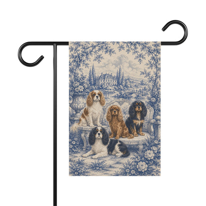 Cavalier Garden Flag, King Charles Spaniel Yard Decor, French Blue Toile Dog Gift