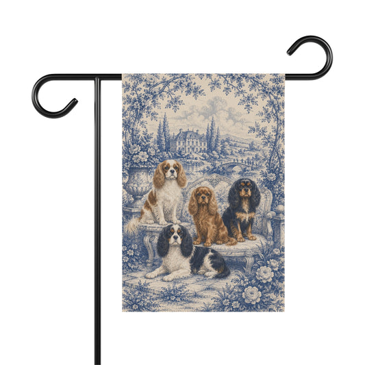 Cavalier Garden Flag, King Charles Spaniel Yard Decor, French Blue Toile Dog Gift