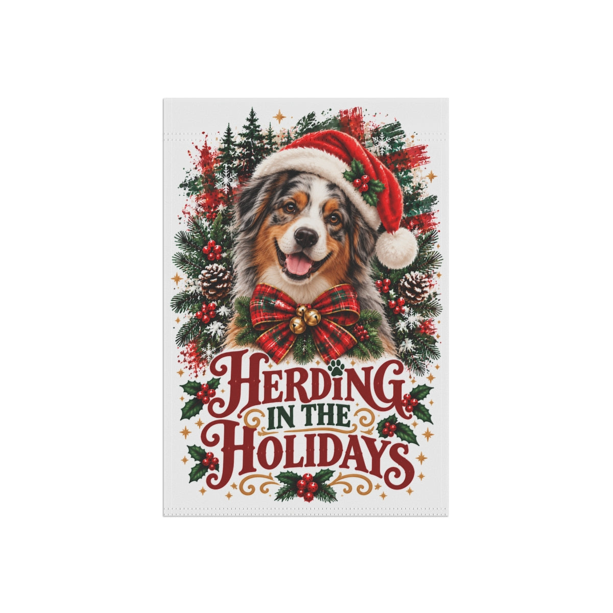 Australian Shepherd Christmas Garden Flag, Herding in the Holidays