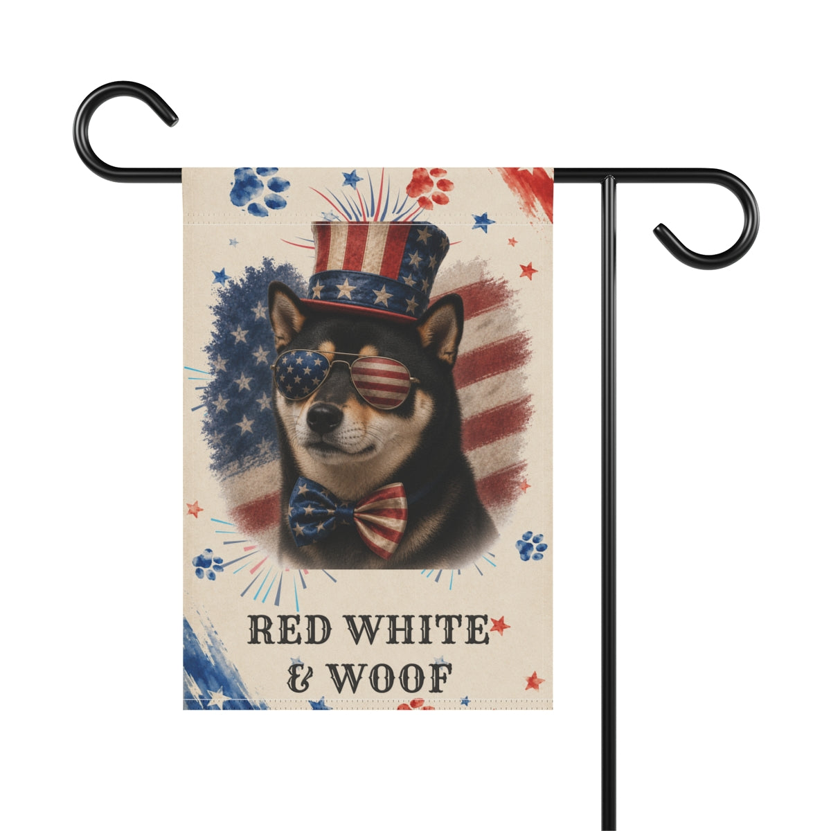 Patriotic Black Shiba Inu Garden Flag, Red White and Woof