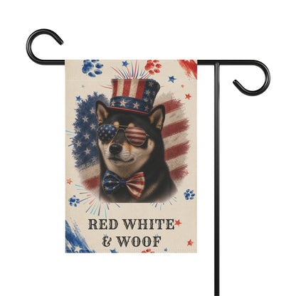 Patriotic Black Shiba Inu Garden Flag, Red White and Woof