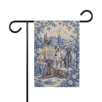 Great Dane Garden Flag, Blue Toile Dog Yard Decor, Great Dane Mom Gift, Garden Banner