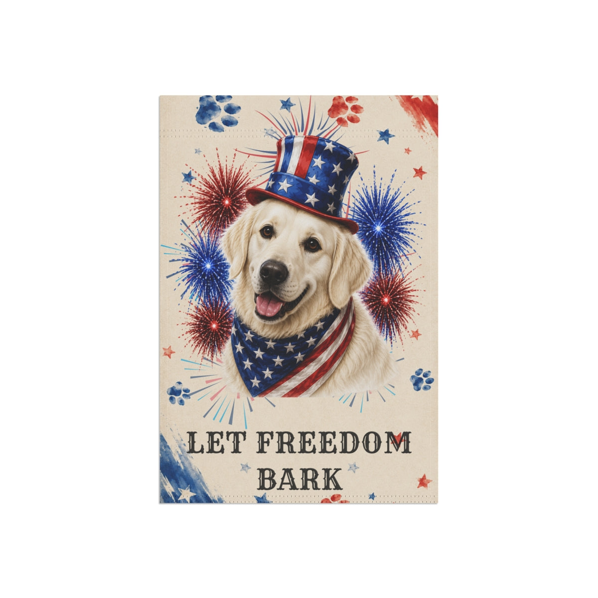 Patriotic English Cream Golden Retriever Garden Flag, Let Freedom Bark