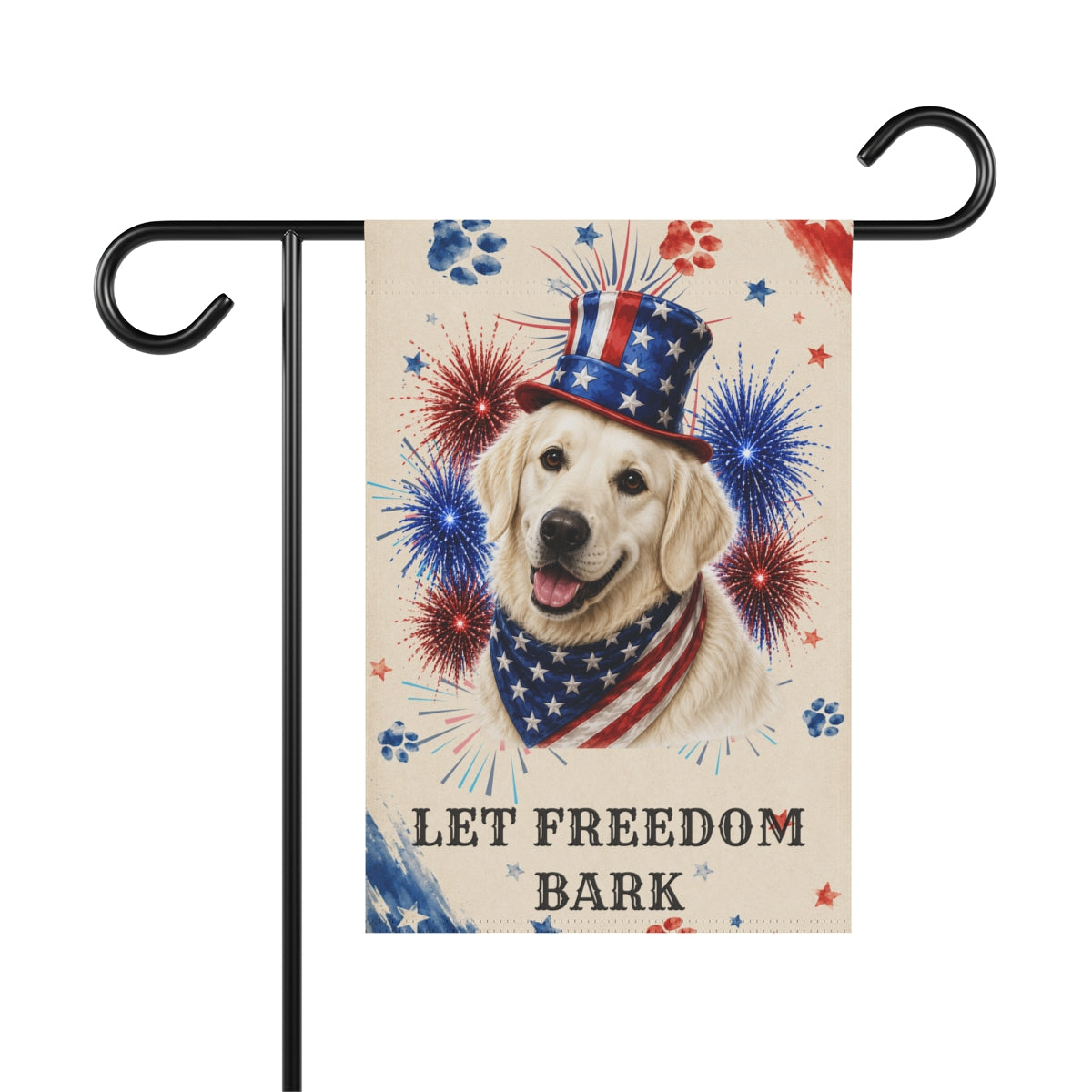 Patriotic English Cream Golden Retriever Garden Flag, Let Freedom Bark