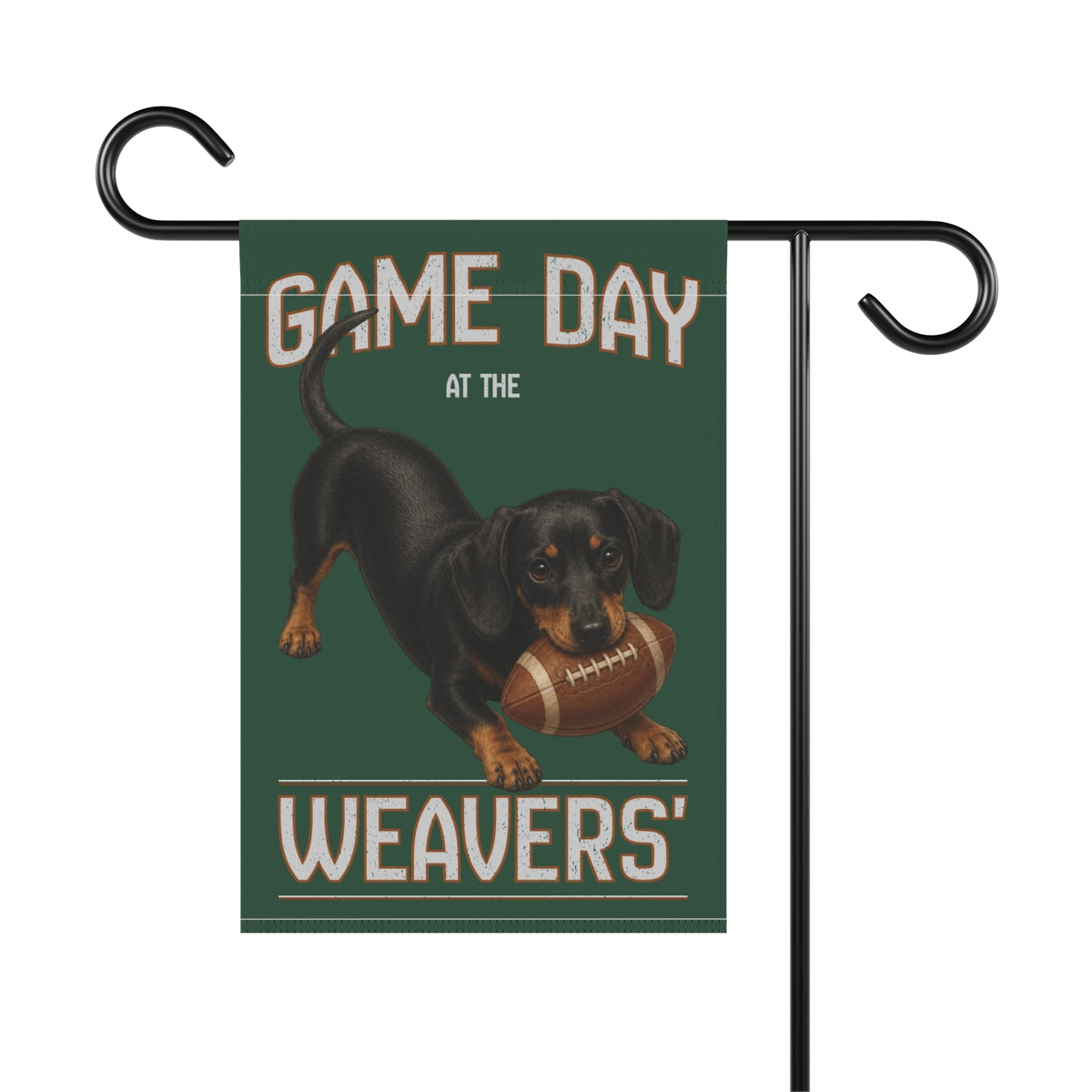 Personalized Black & Tan Dachshund Garden Flag, Game Day Football Yard Decor Gift
