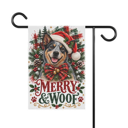 Australian Cattle Dog Christmas Garden Flag, Merry & Woof Holiday Yard Decor