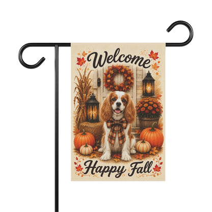 Blenheim Cavalier Welcome Fall Garden Flag, Autumn Dog Porch Decor, Cavalier Gift