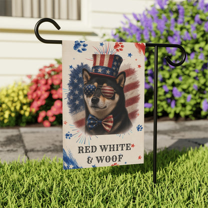 Patriotic Black Shiba Inu Garden Flag, Red White and Woof