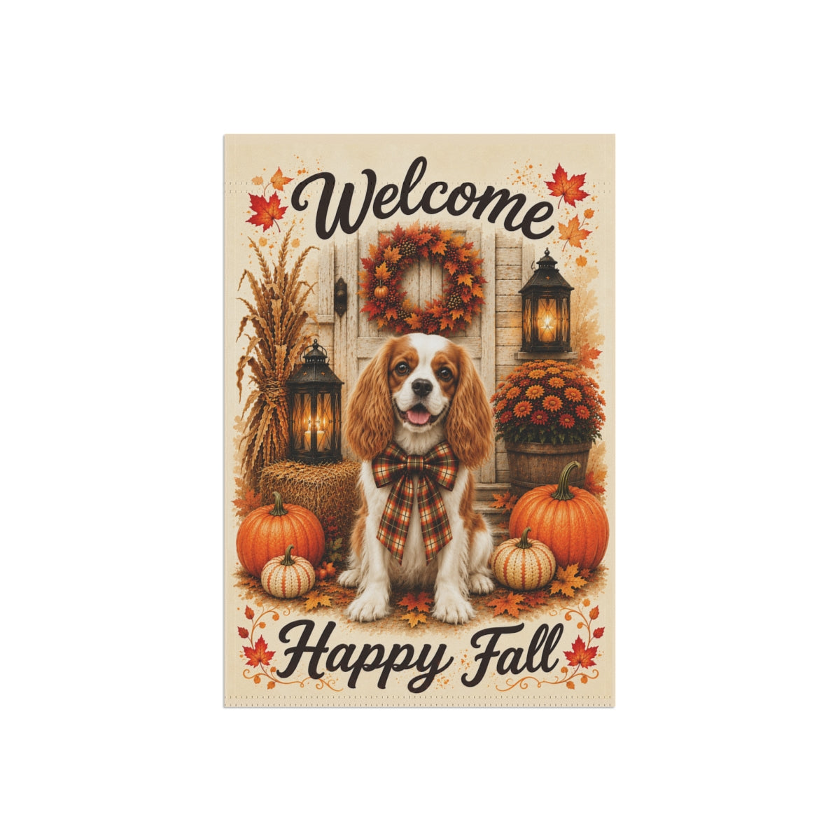 Blenheim Cavalier Welcome Fall Garden Flag, Autumn Dog Porch Decor, Cavalier Gift