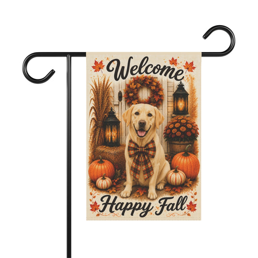 Yellow Lab Welcome Fall Garden Flag, Autumn Labrador Porch Decor, Yellow Labrador Gift