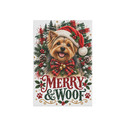 Yorkshire Terrier Christmas Garden Flag, Merry & Woof Holiday Dog Yard Decor