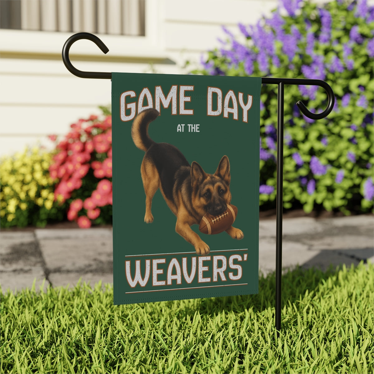 Personalized German Shepherd Garden Flag, Game Day Football Yard Decor Gift