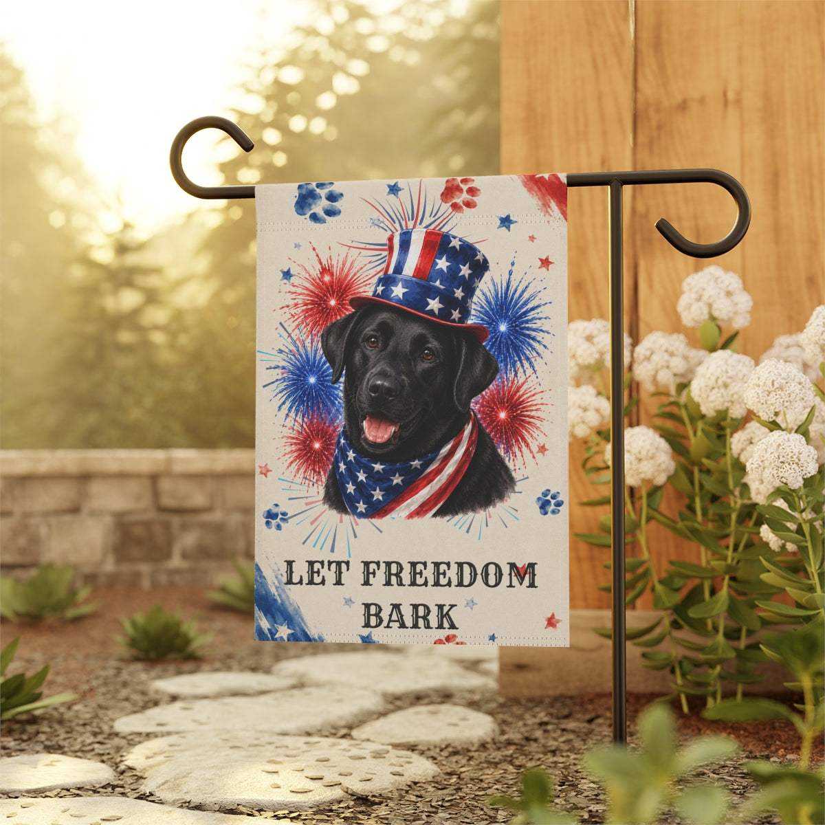 Patriotic Black Lab Garden Flag, Let Freedom Bark