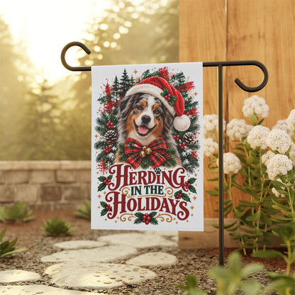 Australian Shepherd Christmas Garden Flag, Herding in the Holidays