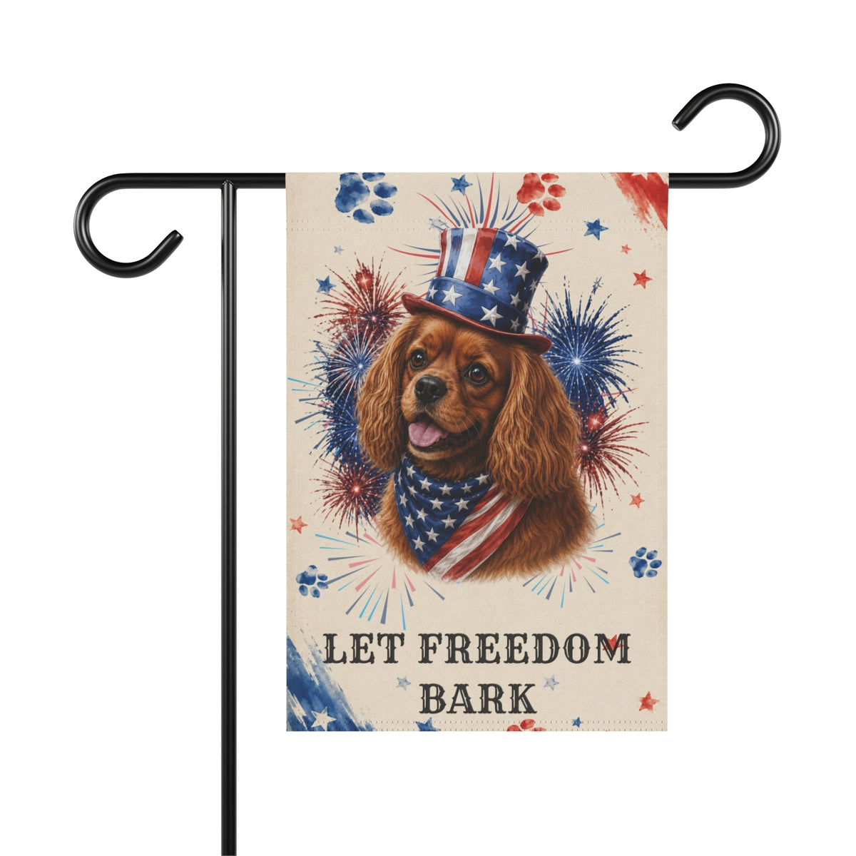 Patriotic Ruby Cavalier Garden Flag, Let Freedom Bark