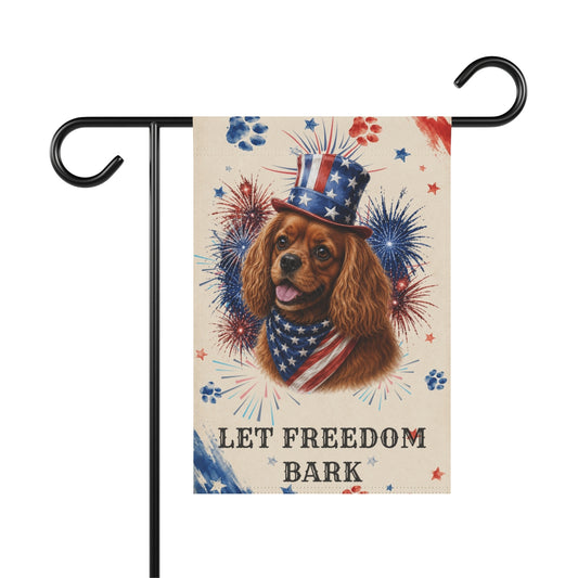 Patriotic Ruby Cavalier Garden Flag, Let Freedom Bark