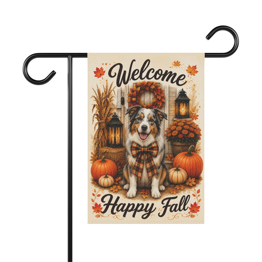 Australian Shepherd Welcome Fall Garden Flag, Autumn Dog Porch Decor, Aussie Lover Gift