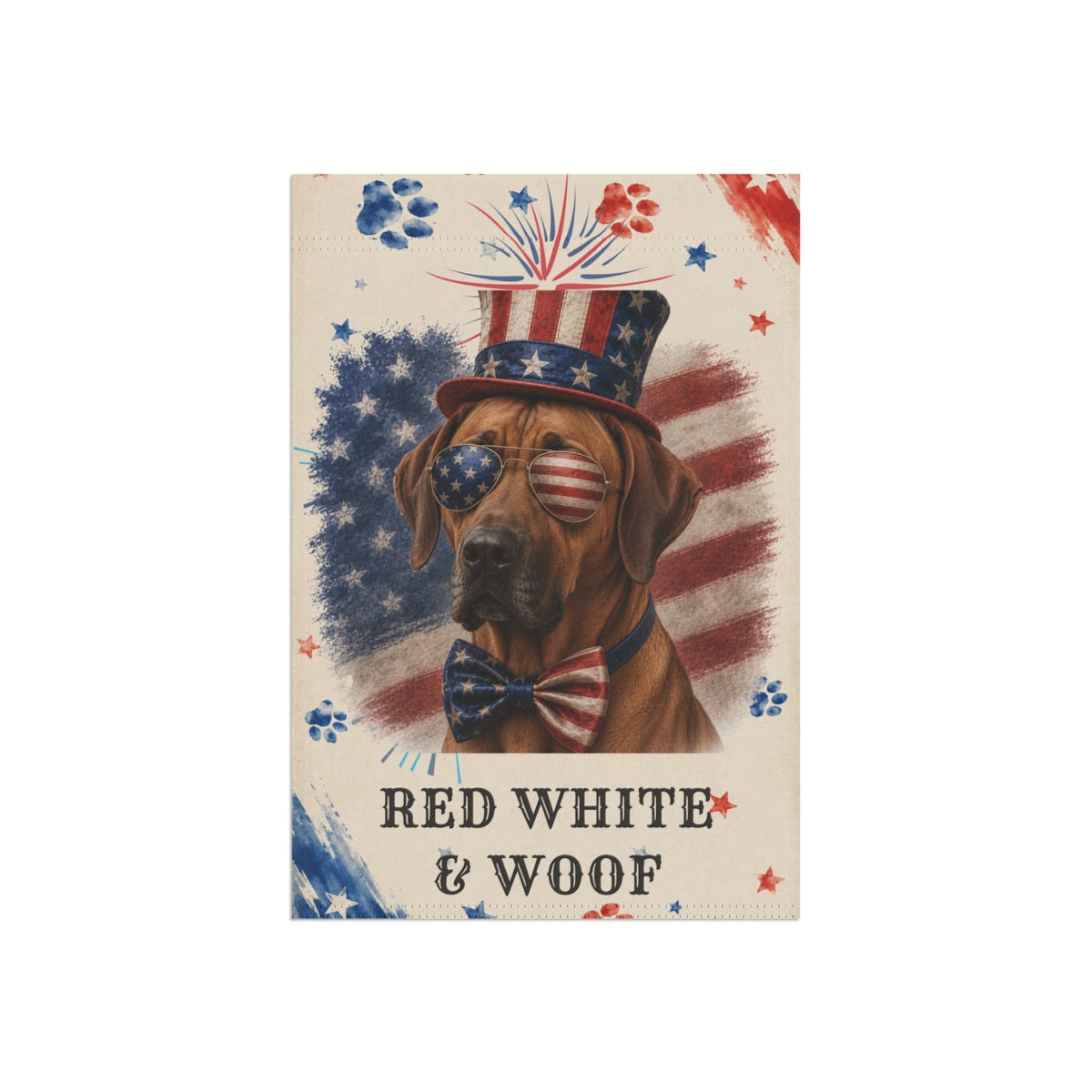 Patriotic Rhodesian Ridgeback Garden Flag, Red White and Woof