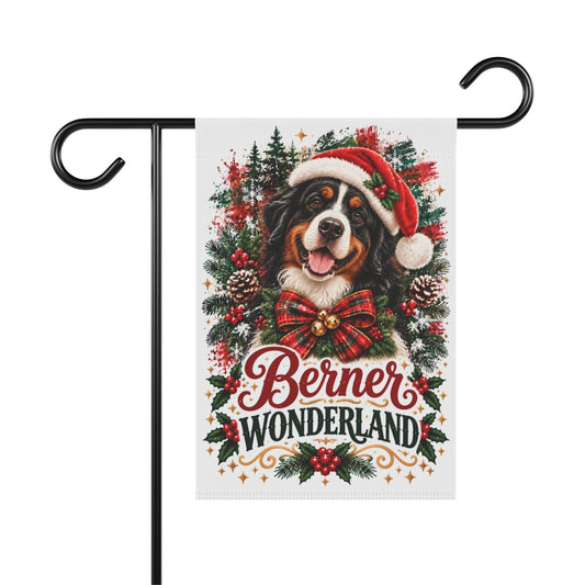 Bernese Mountain Dog Christmas Garden Flag, Berner Wonderland