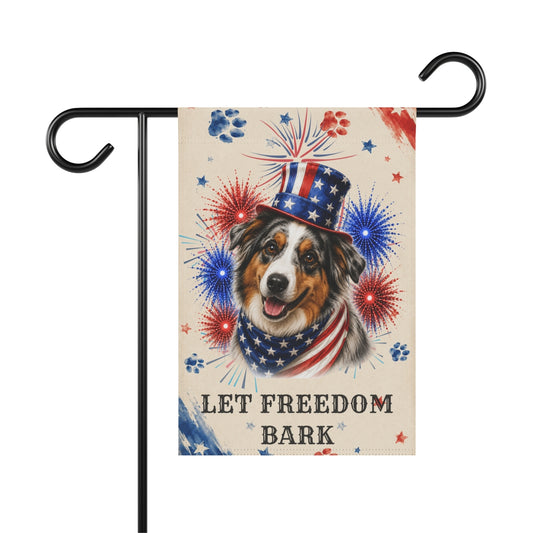 Patriotic Australian Shepherd Garden Flag, Let Freedom Bark